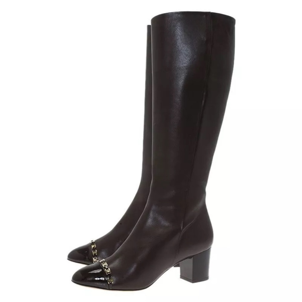 Salvatore Ferragamo Black Leather Cap Toe Nanni Knee Boots Size 39.5,$1400
